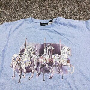 Vintage 90s DKNY Donna Karan T-Shirt Horses Mens Large USA Made